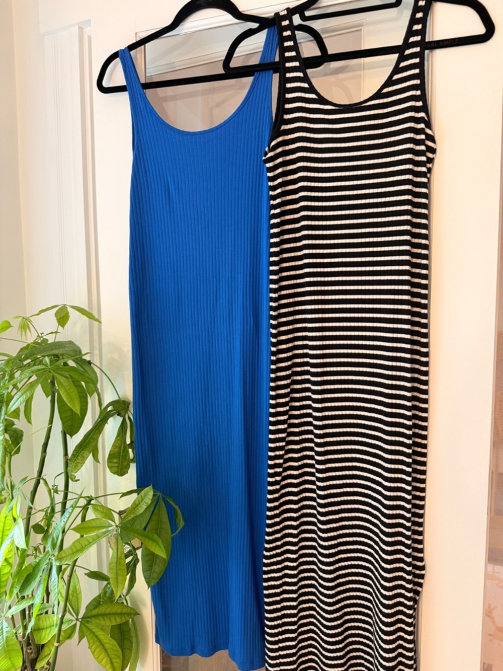 H&M Blue Ribbed Maxi Dress with Black & White Striped Companion. Maternity S.